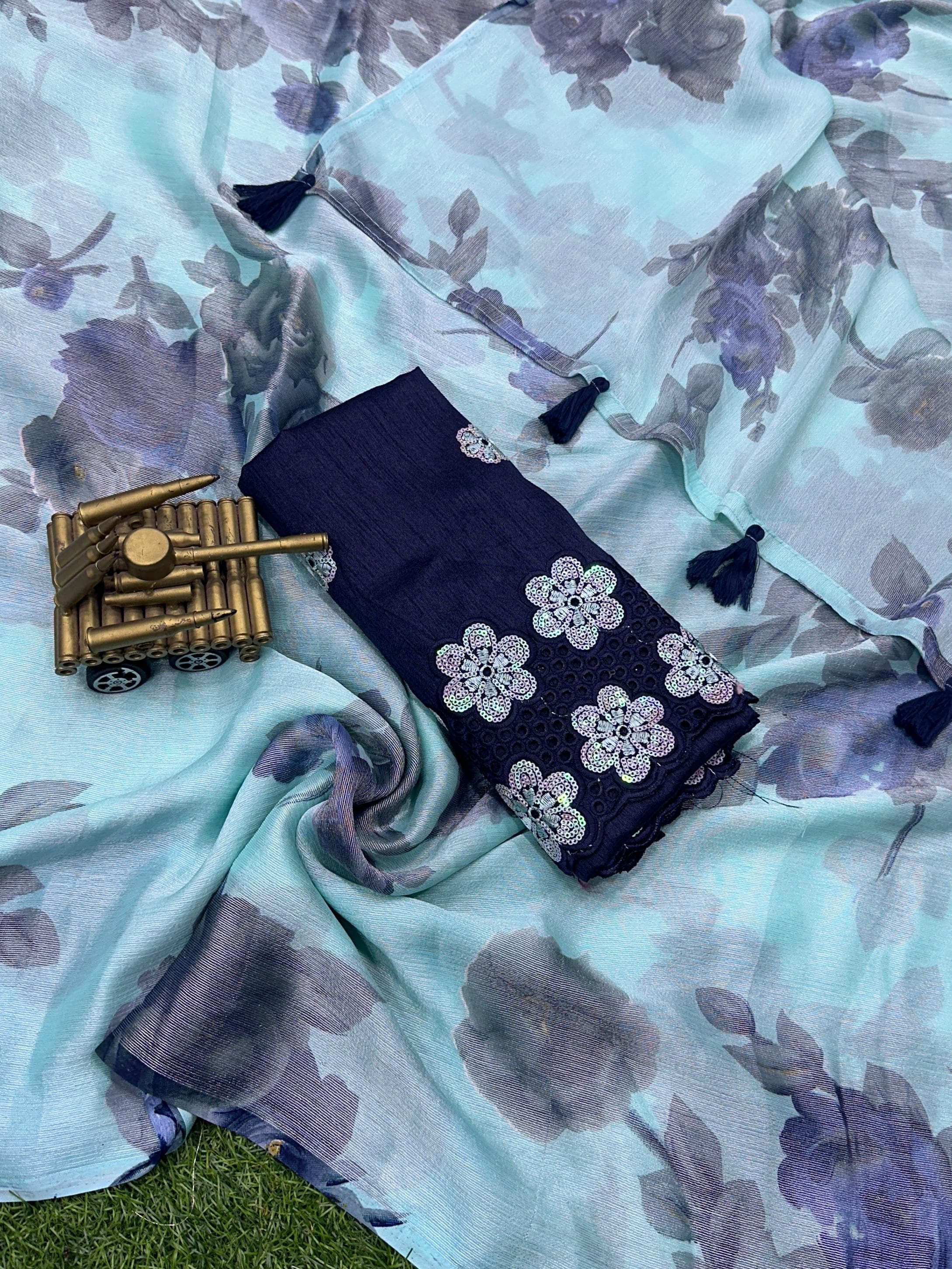 Beautiful Designer Chiffon Braso Silk Saree