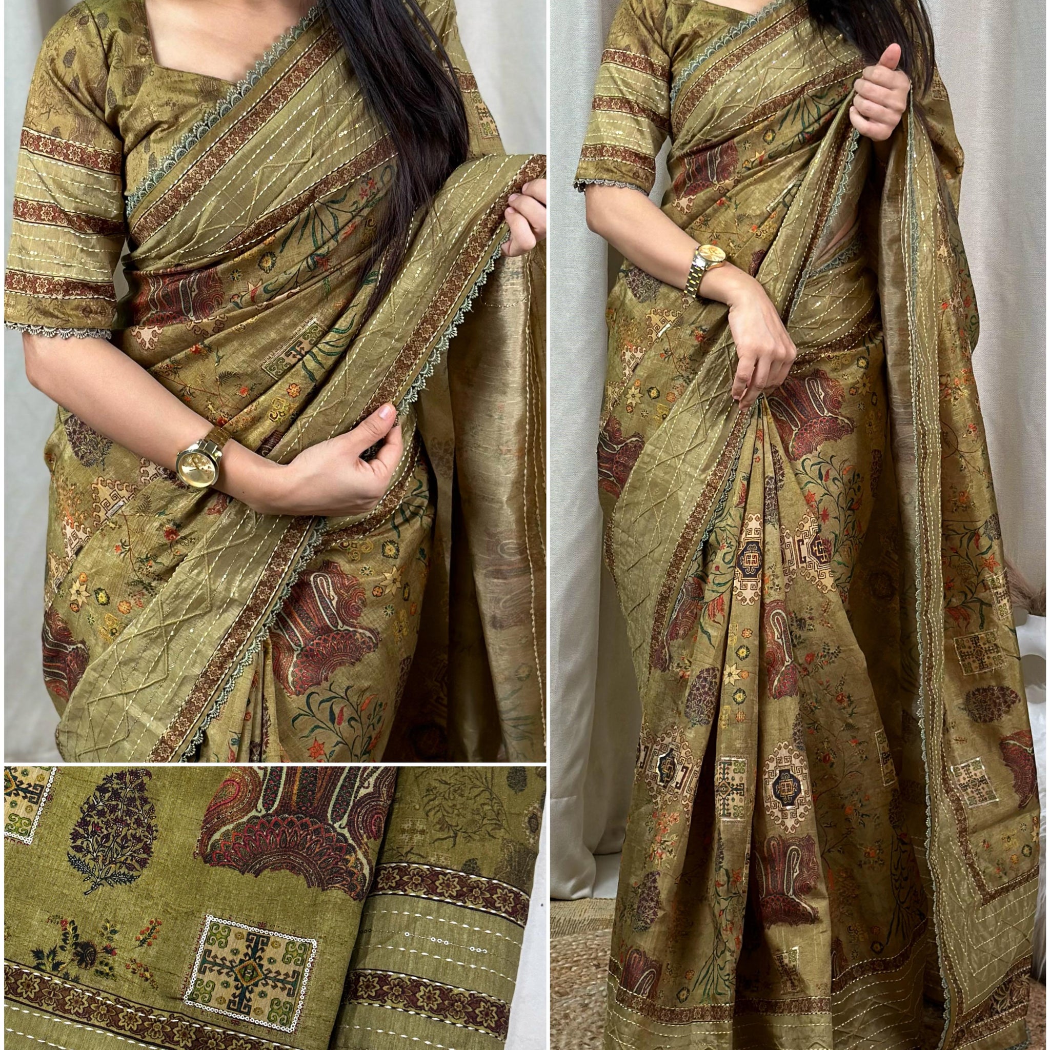 Beautiful Designer Printeded Kalamkari Cotton Silk Saree