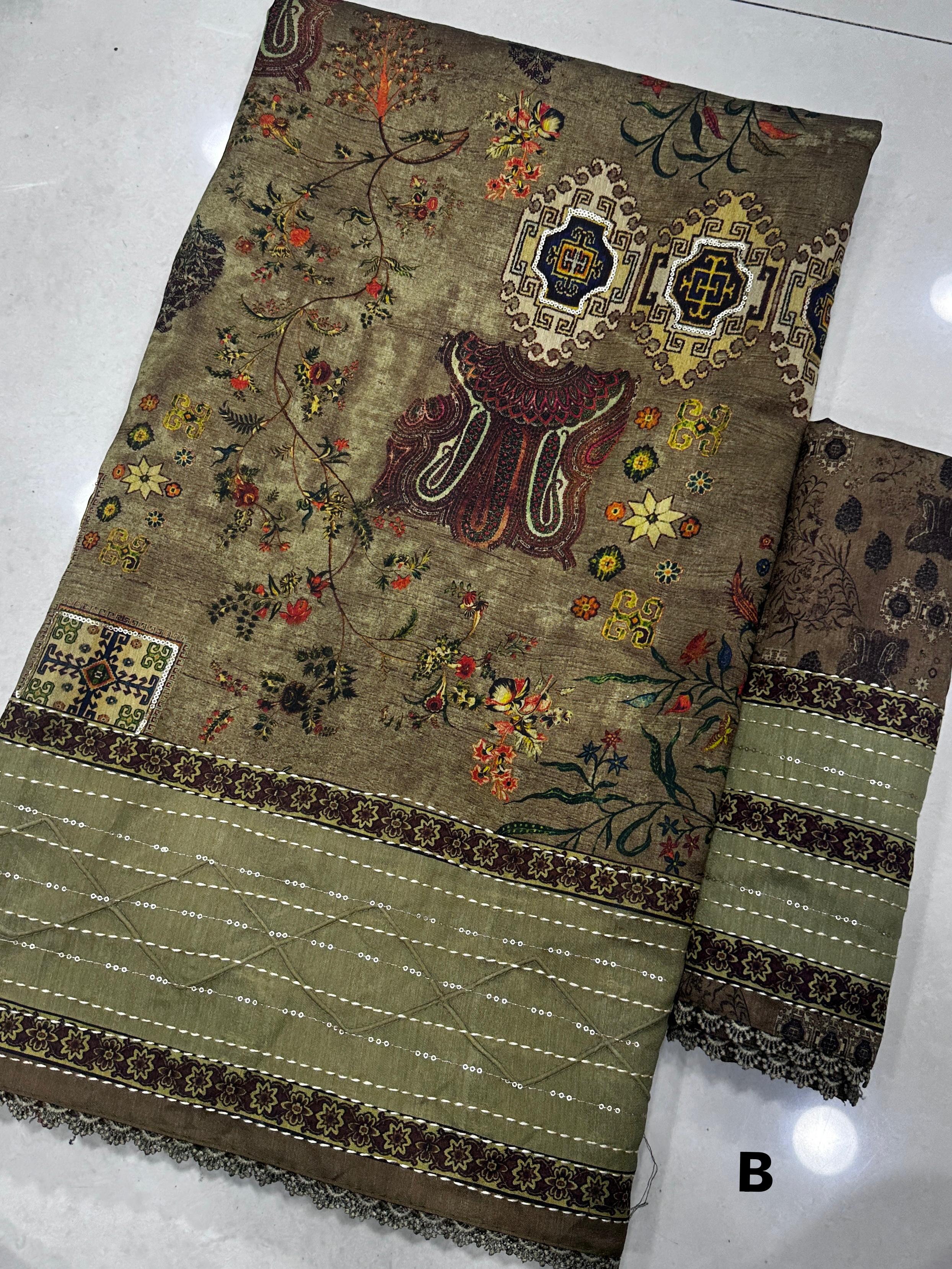 Beautiful Designer Printeded Kalamkari Cotton Silk Saree