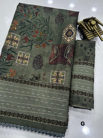 Beautiful Designer Printeded Kalamkari Cotton Silk Saree