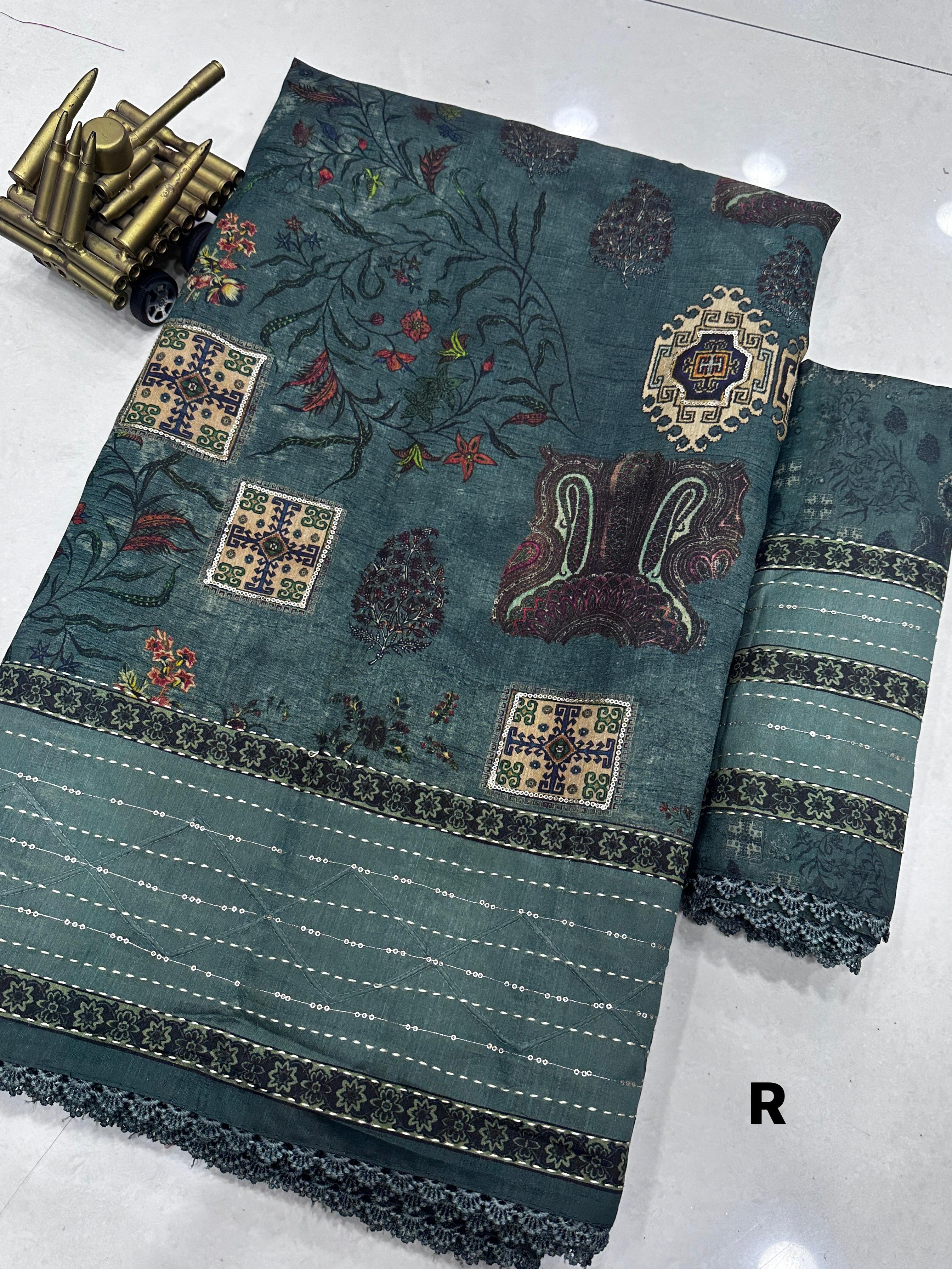 Beautiful Designer Printeded Kalamkari Cotton Silk Saree
