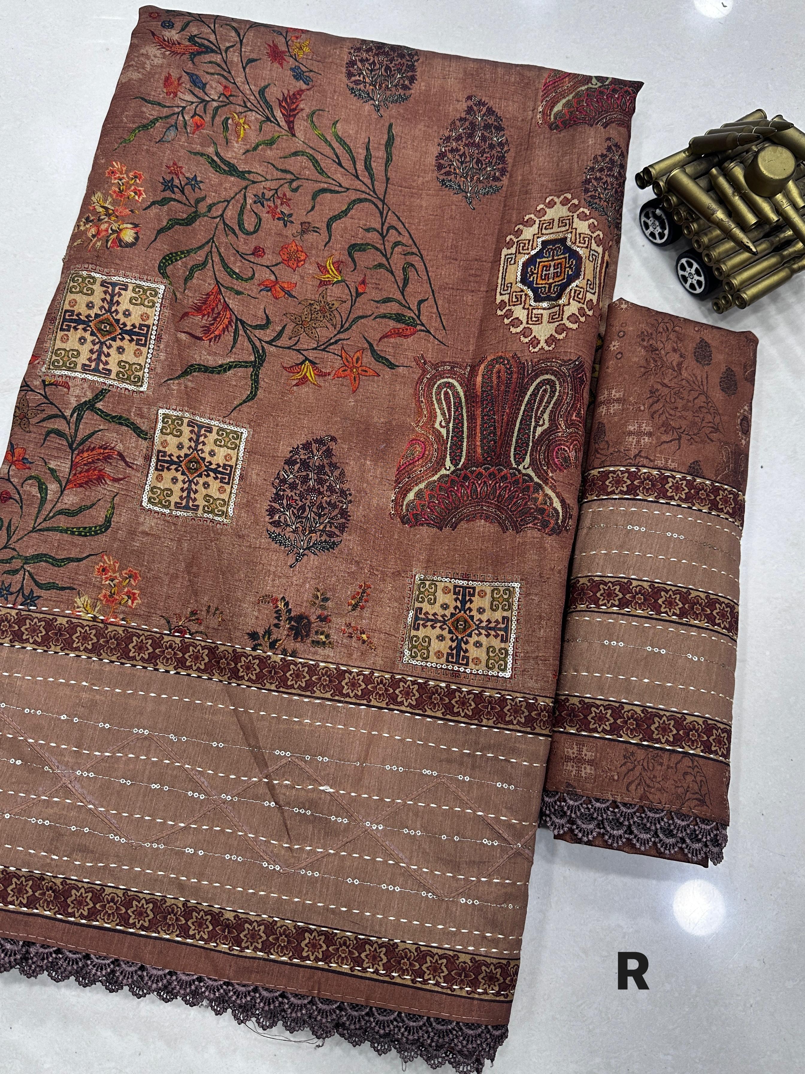 Beautiful Designer Printeded Kalamkari Cotton Silk Saree