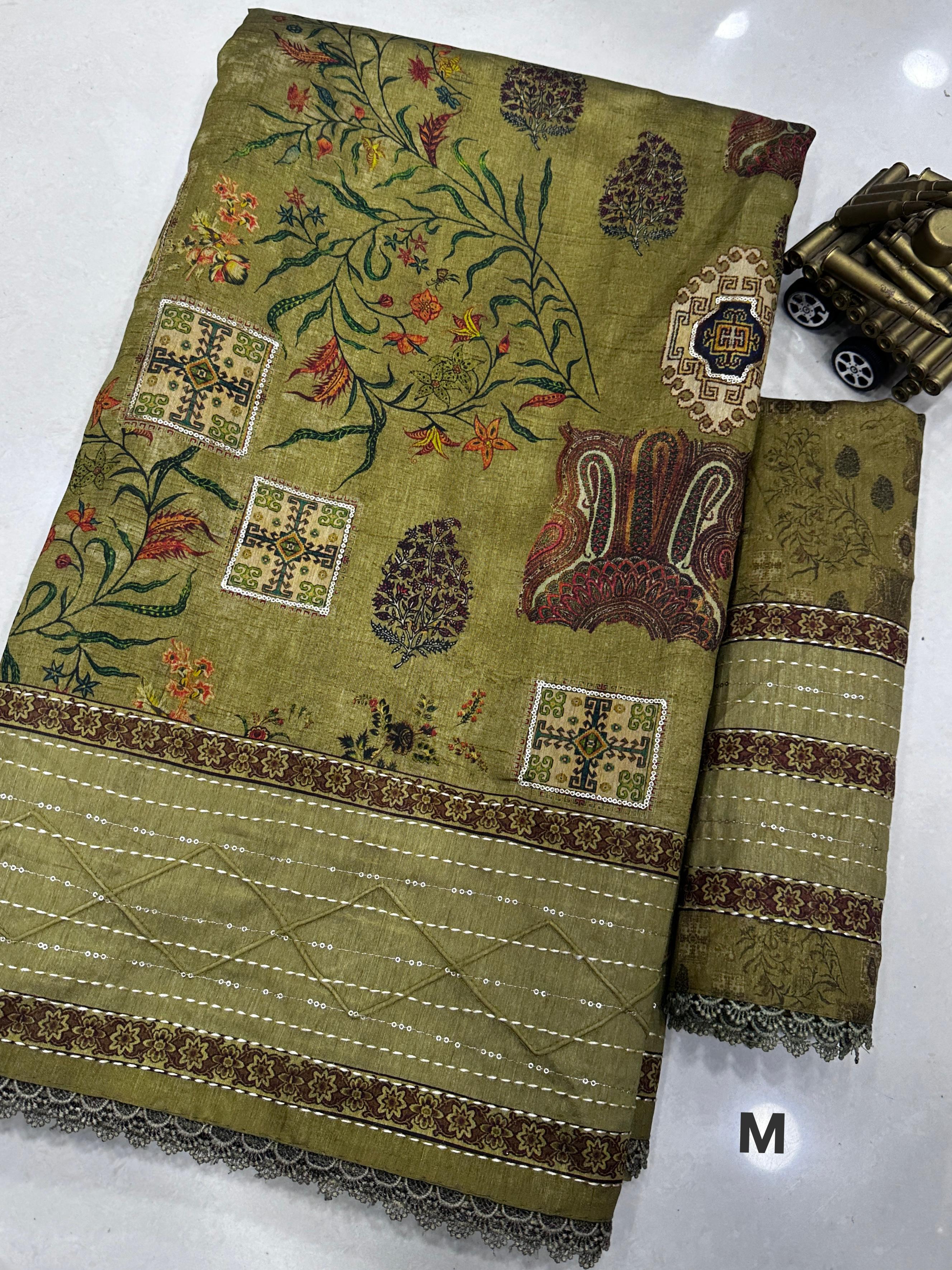 Beautiful Designer Printeded Kalamkari Cotton Silk Saree