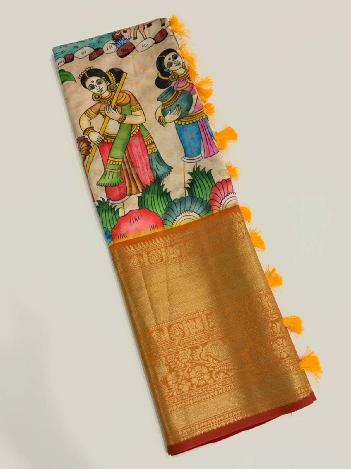 Beautiful Designer Soft Banarasi Silk Kalamkari Flower Print Saree