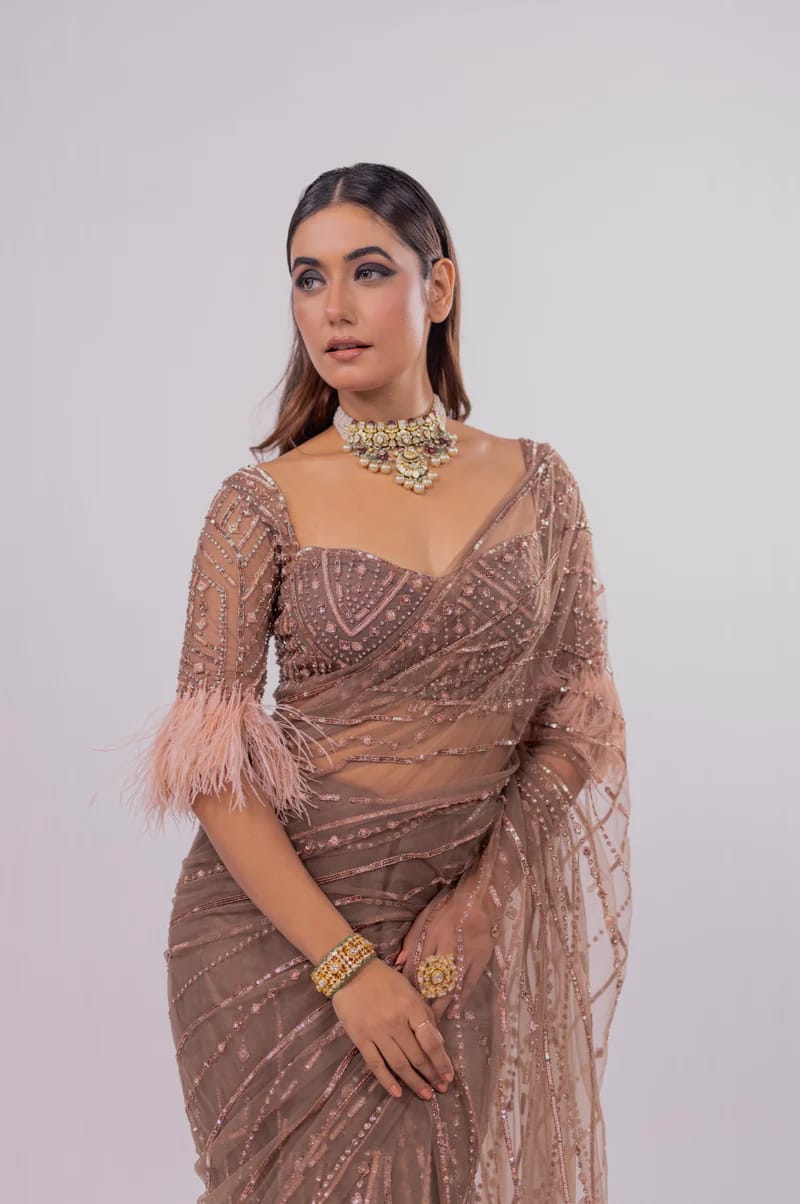Beautiful Designer Heavy Mono Net Sequanc Saree