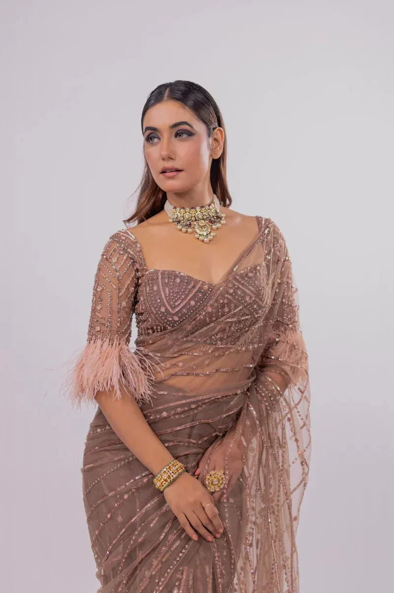 Beautiful Designer Heavy Mono Net Sequanc Saree