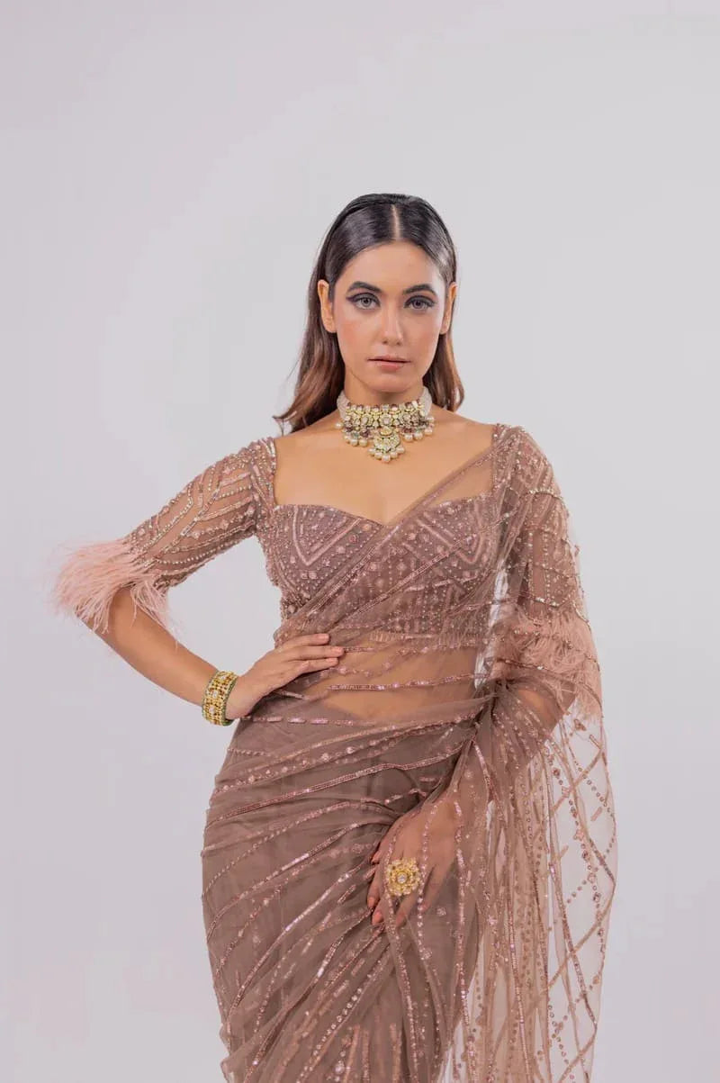 Beautiful Designer Heavy Mono Net Sequanc Saree