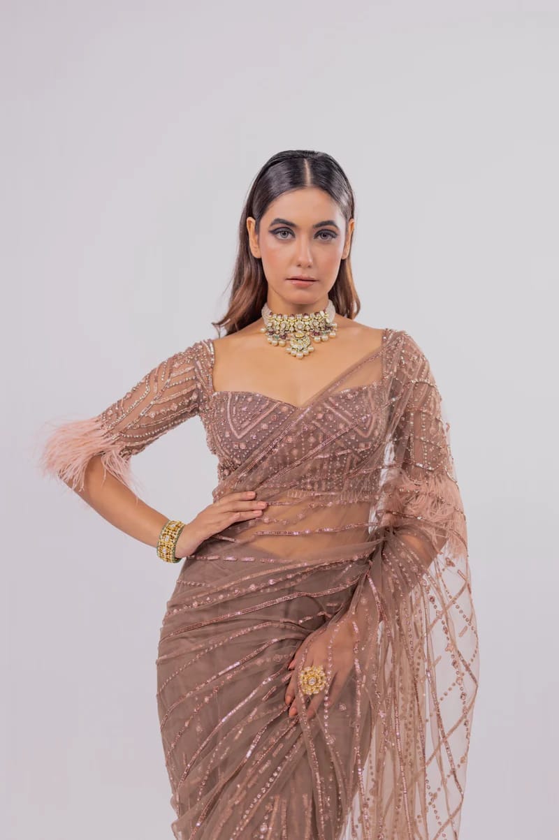 Beautiful Designer Heavy Mono Net Sequanc Saree