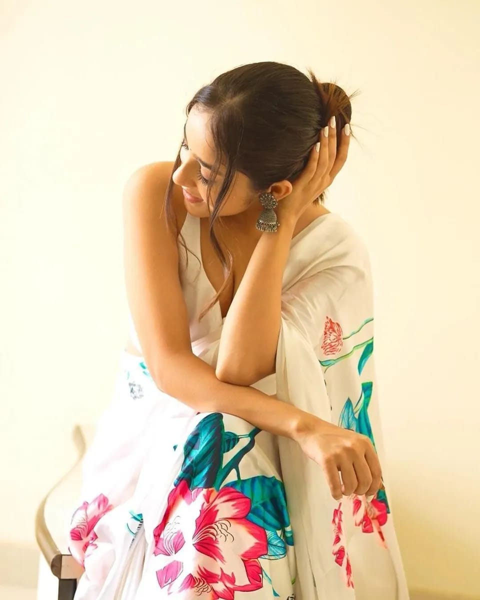 Beautiful Designer Satin Silk With Digital Floral Print Saree