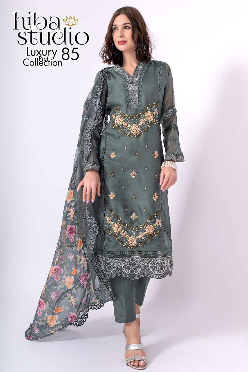 Luxury Pret Collection Vol-85 By Hiba Studio Organza Pakistani Dresses