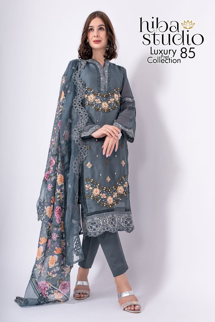 Luxury Pret Collection Vol-85 By Hiba Studio Organza Pakistani Dresses