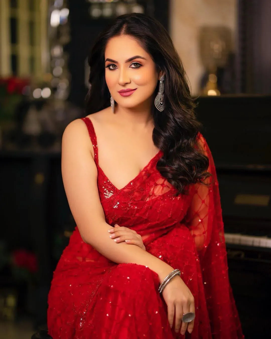 Beautiful Designer Soft Net Georgette Sequanc Saree Design 5295