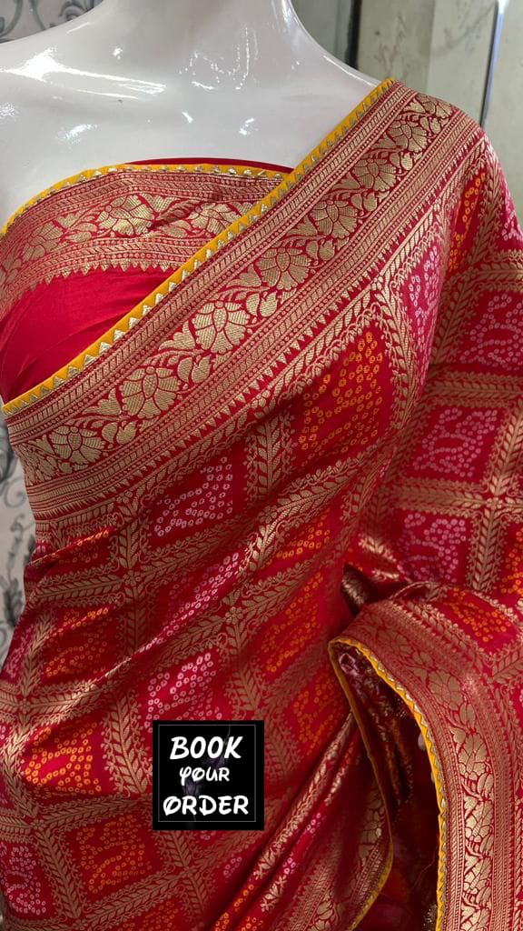 Beautiful Designer Bandhej Banarasi Cottan Sarees