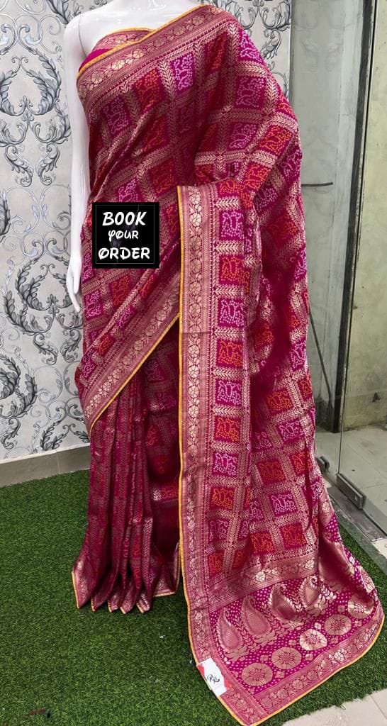 Beautiful Designer Bandhej Banarasi Cottan Sarees