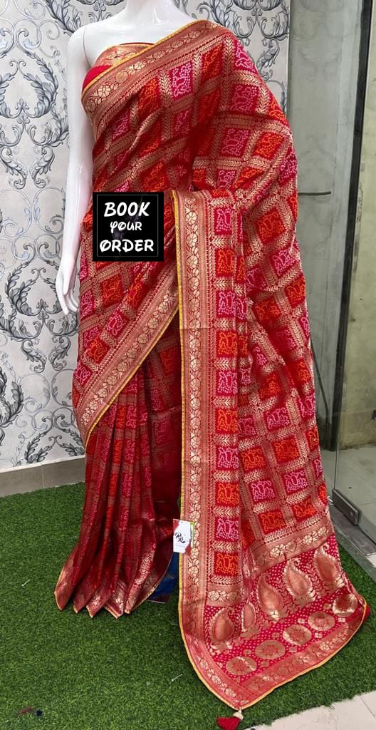 Beautiful Designer Bandhej Banarasi Cottan Sarees