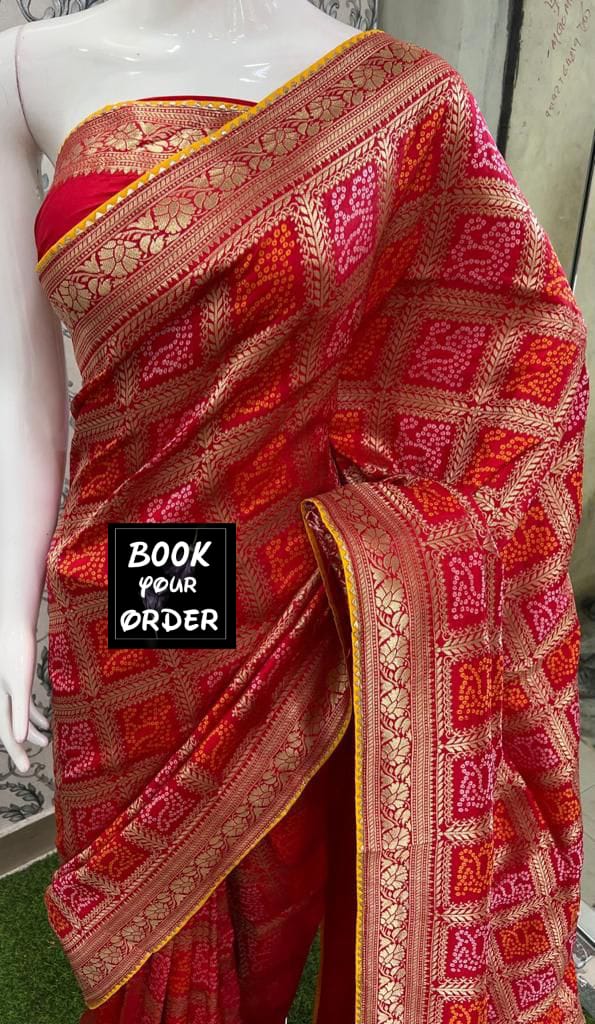 Beautiful Designer Bandhej Banarasi Cottan Sarees