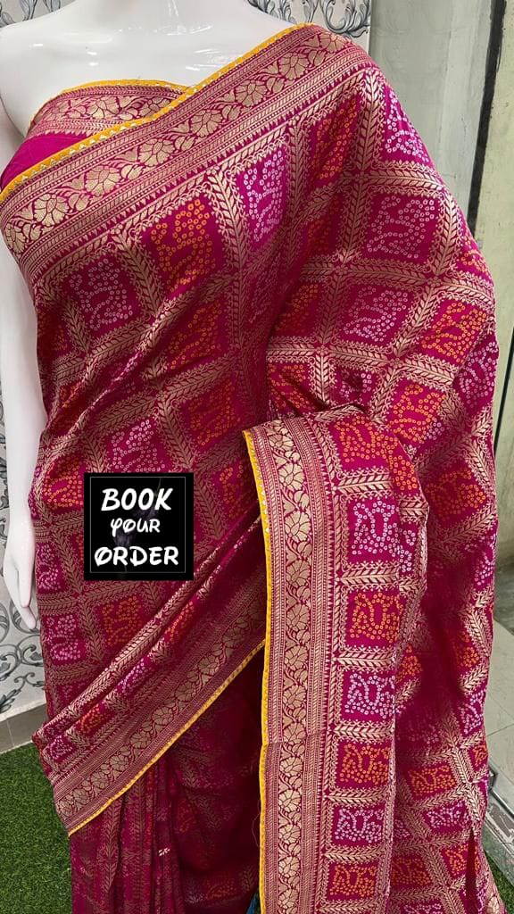 Beautiful Designer Bandhej Banarasi Cottan Sarees