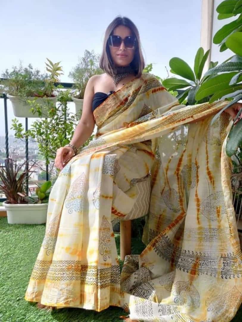 Beautiful Designer Original Linen With Silver Jari Patta Saree