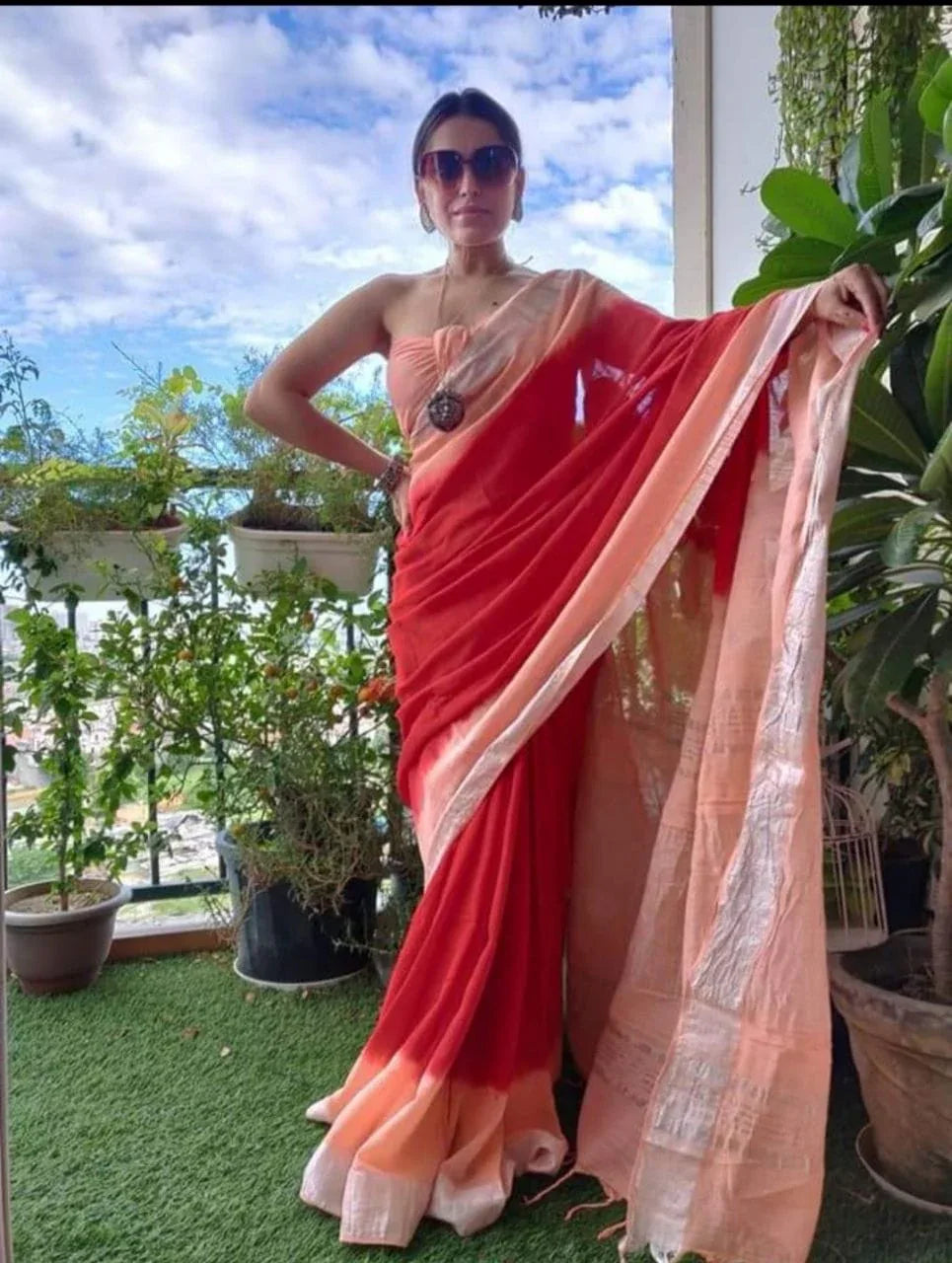 Beautiful Designer Original Linen With Silver Jari Patta Saree