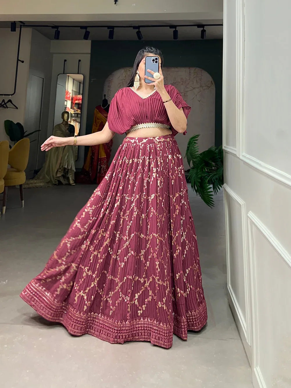Beautiful Designer Crushed Georgette Printed Lehenga Choli
