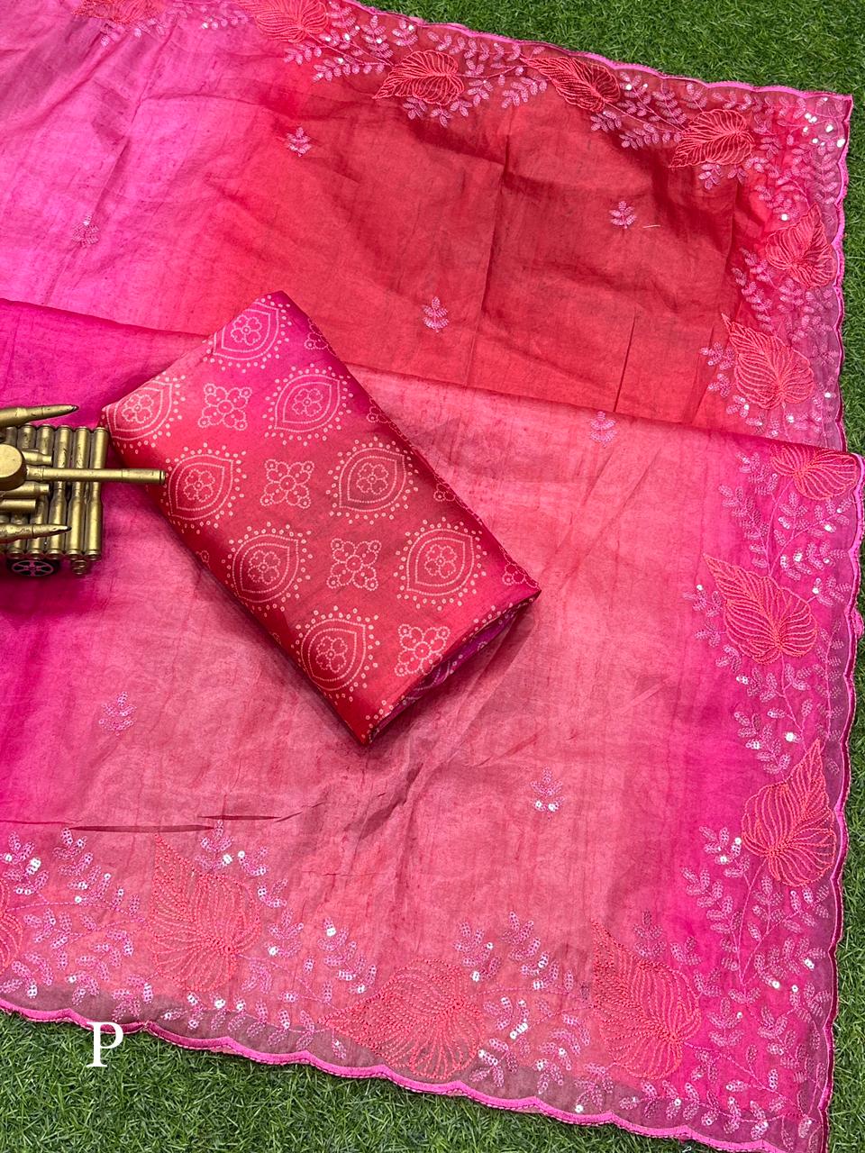 Beautiful Designer Glass Satin Saree