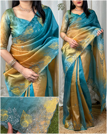 Beautiful Designer Glass Satin Saree