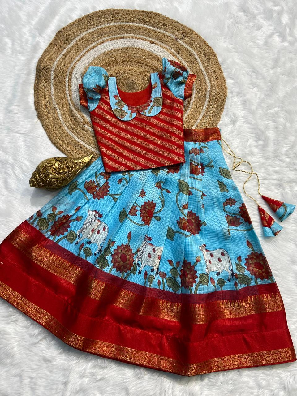 Beautiful Designer Kids Wear Georgette Pichwai Kalamkari Dress