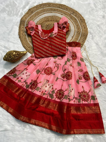 Beautiful Designer Kids Wear Georgette Pichwai Kalamkari Dress