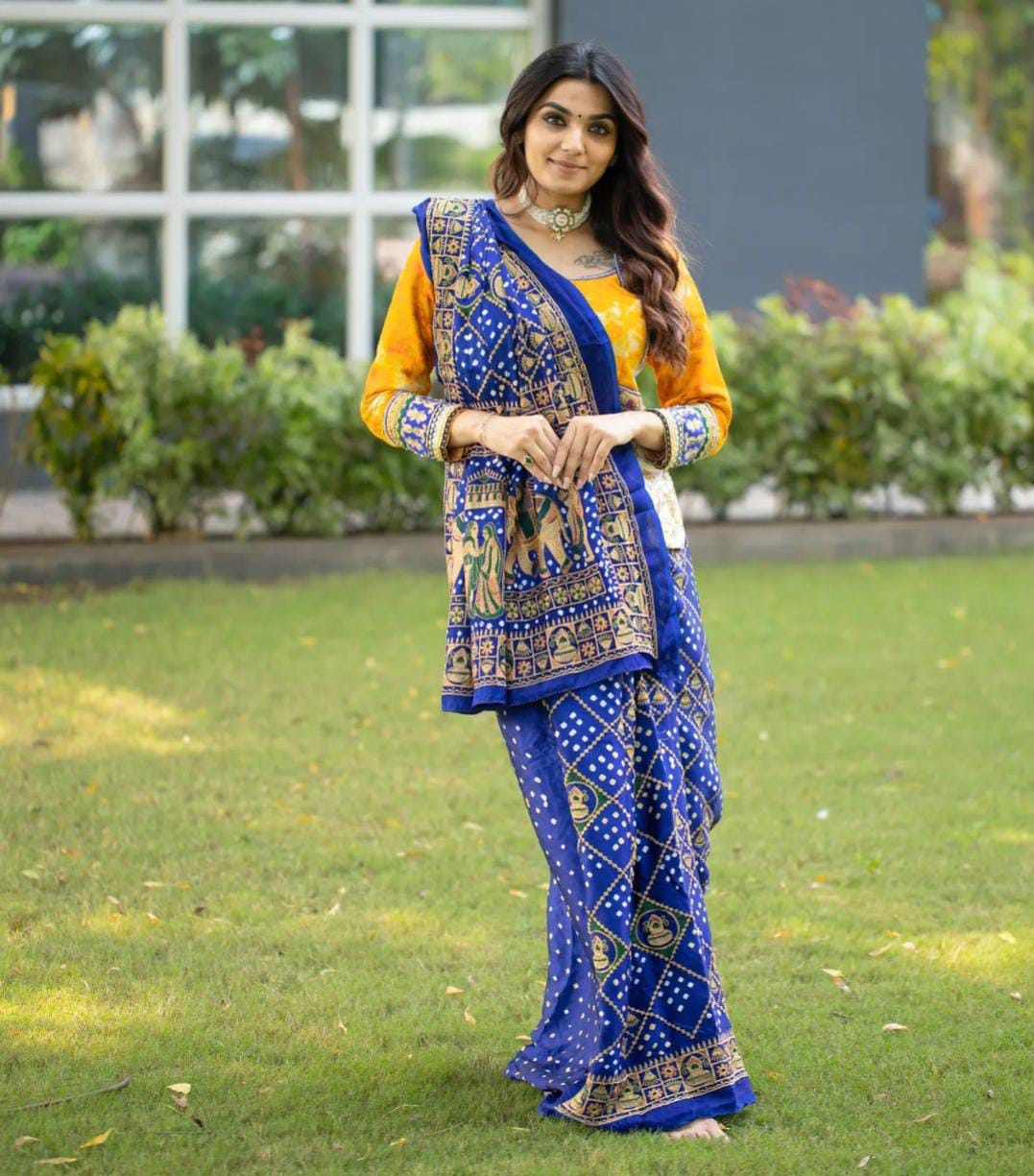 Beautiful Designer Pure Gujji Wark Bandhej Saree