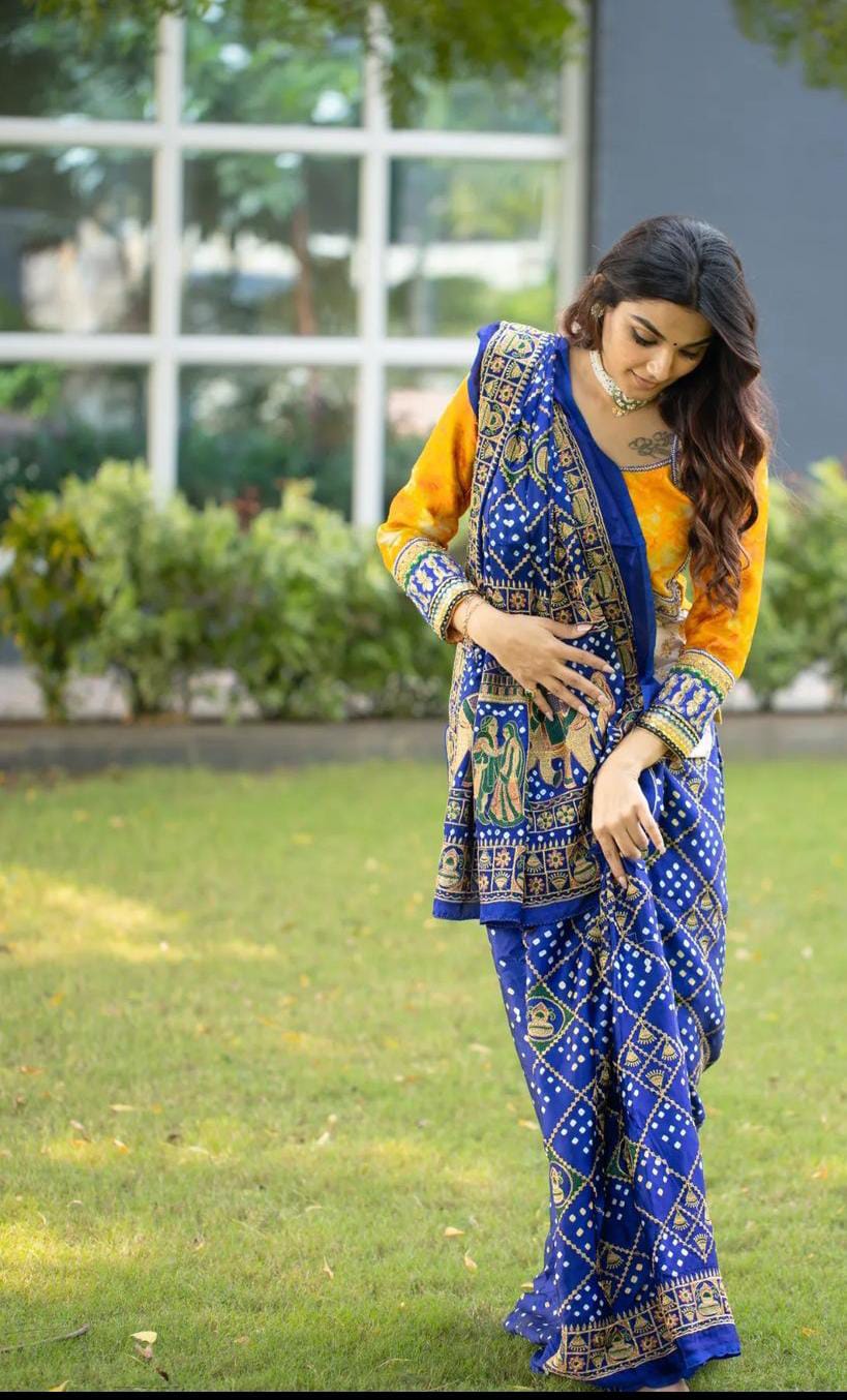 Beautiful Designer Pure Gujji Wark Bandhej Saree