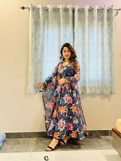New Party Wear Designer Look Mastani Organza Silk Gown