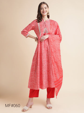 Beautiful Women Lehariya Print A-Line Kurta with Pants & Dupatta