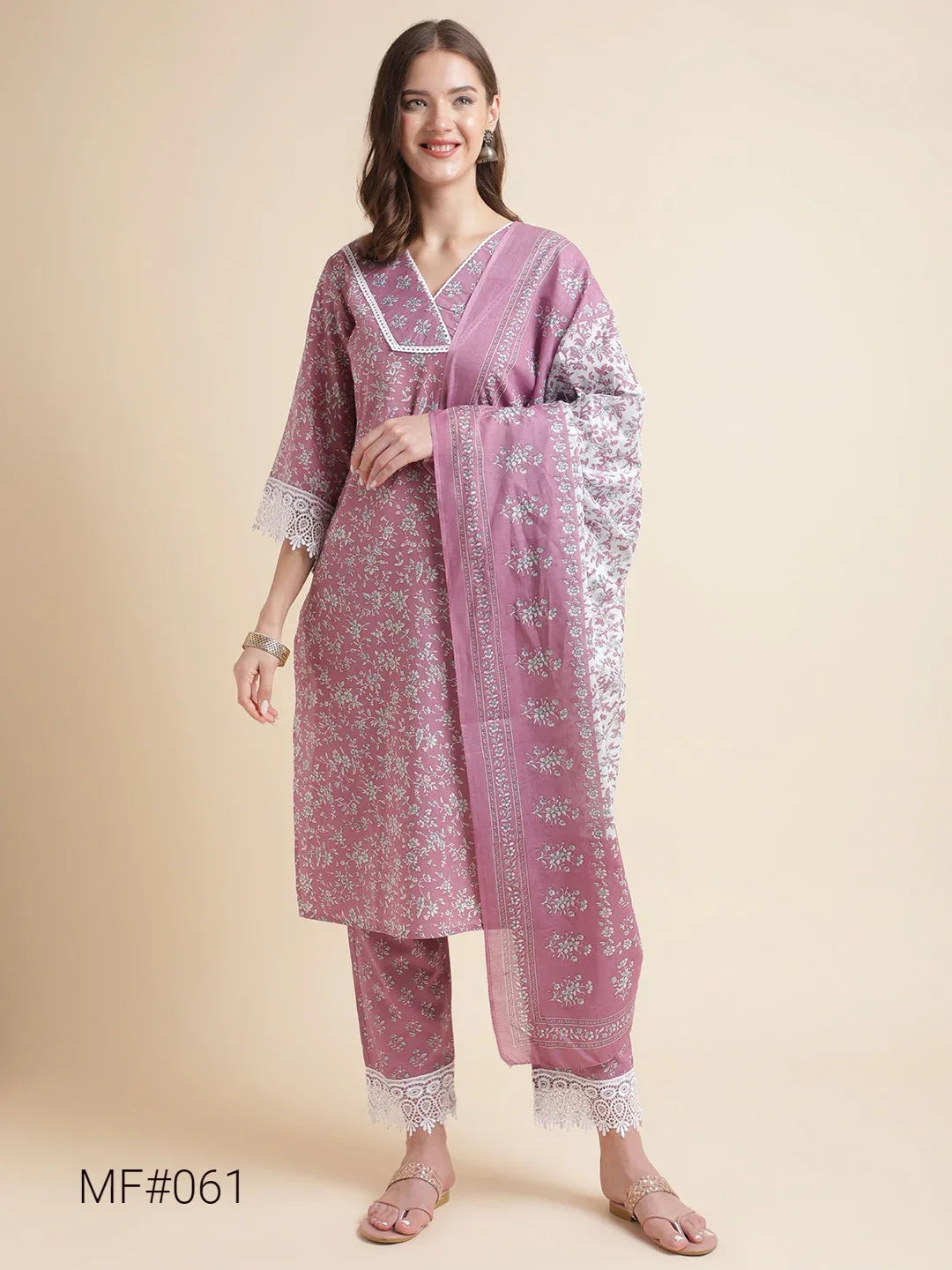 Beautiful Women Floral Print Straight Kurta with Pants &amp; Dupatta