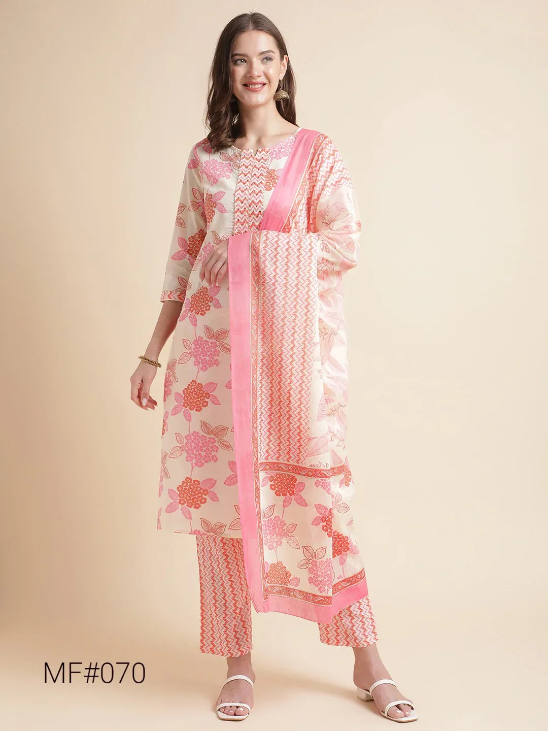 Beautiful Women Floral Print Straight Kurta with Pants &amp; Dupatta