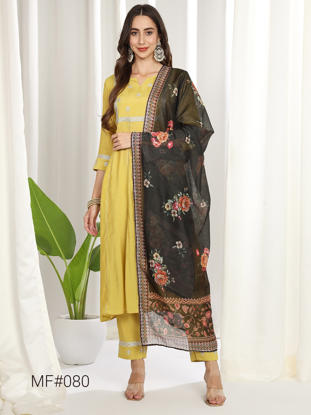 Beautiful Women Women Yellow FloralEmbroidered Regular Kurta with Trousers & With