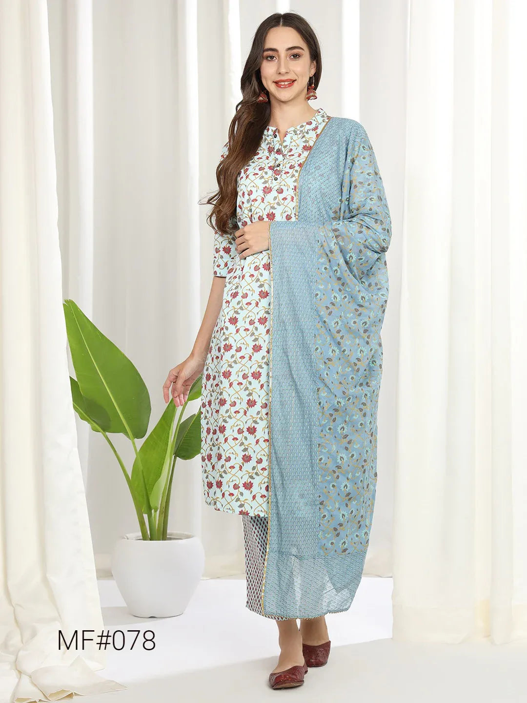 Women Floral Print Straight Kurta with Pants &amp; Dupatta