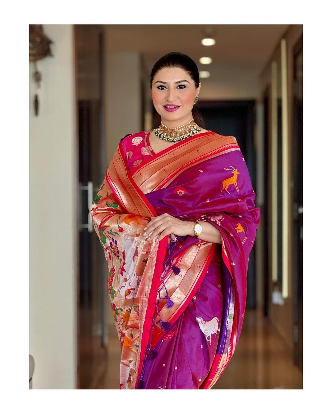 Beautiful Designer Disco Purple Woven Paithani Silk Saree