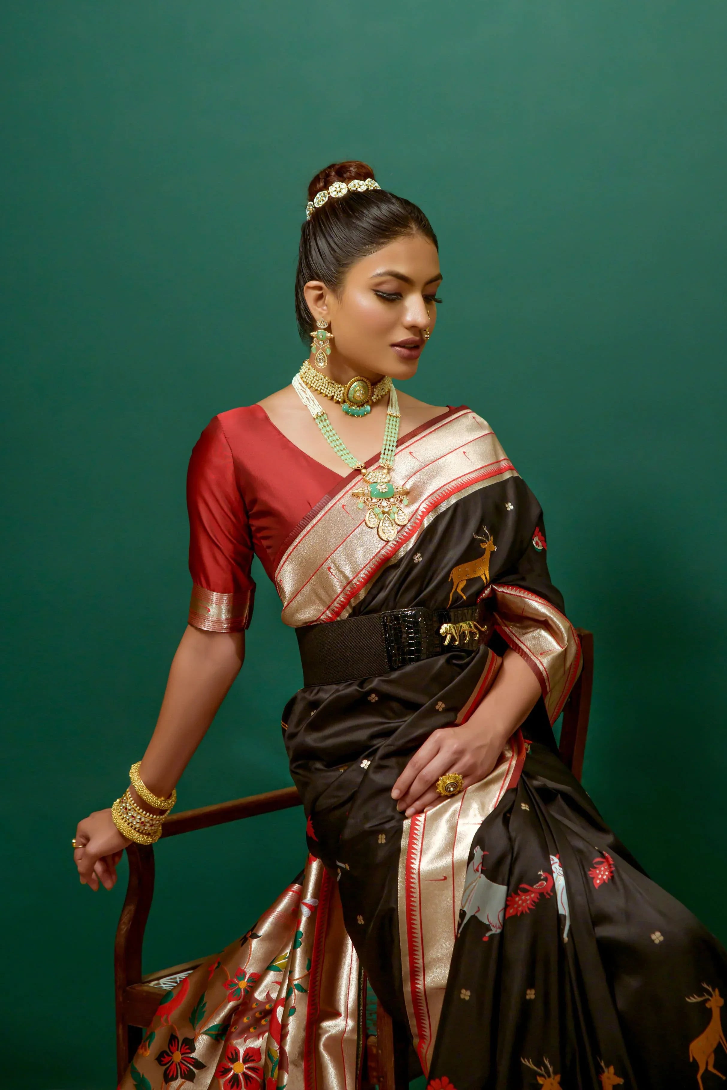 Beautiful Designer Heavy Wevon Zari Designer Black Colour Paithani Silk Saree