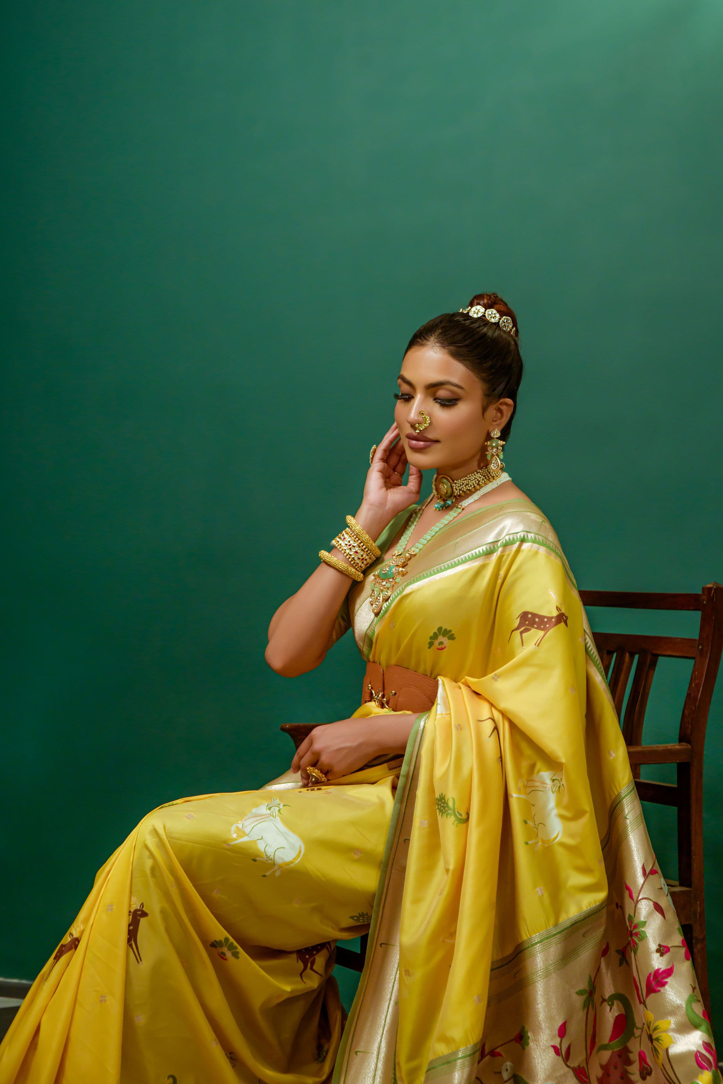 Beautiful Designer Yellow Soft Paithani Silk Saree With Blouse