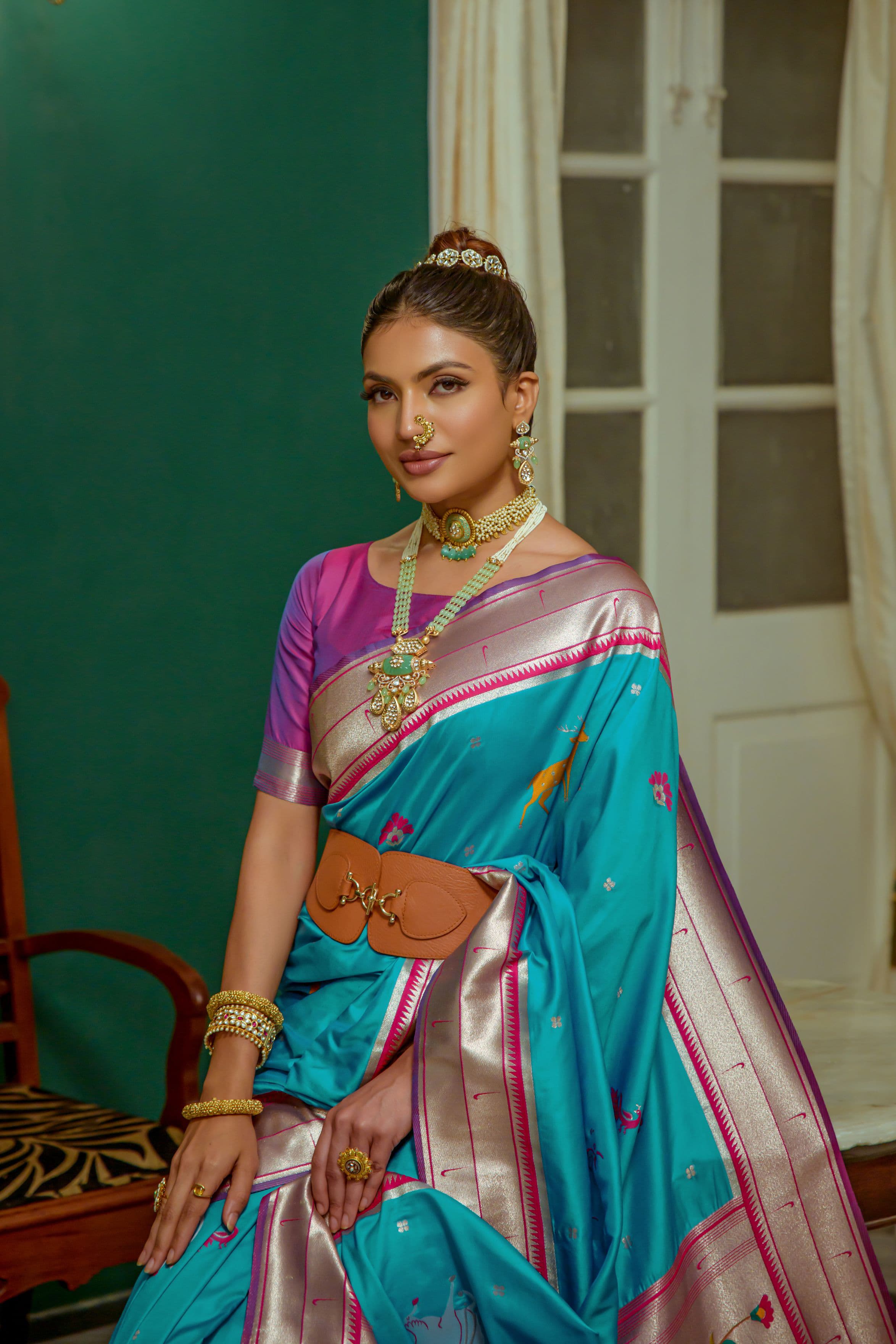 Beautiful Designer Heavy Wevon Zari Designer Blue Colour Paithani Silk Saree