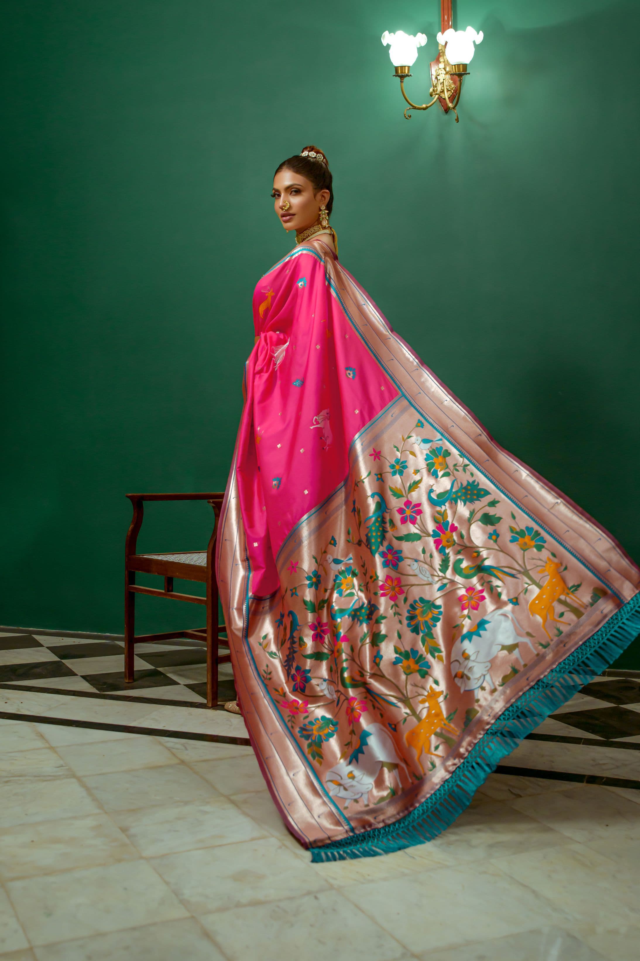 Beautiful Designer Heavy Wevon Zari Designer Pink Colour Paithani Silk Saree
