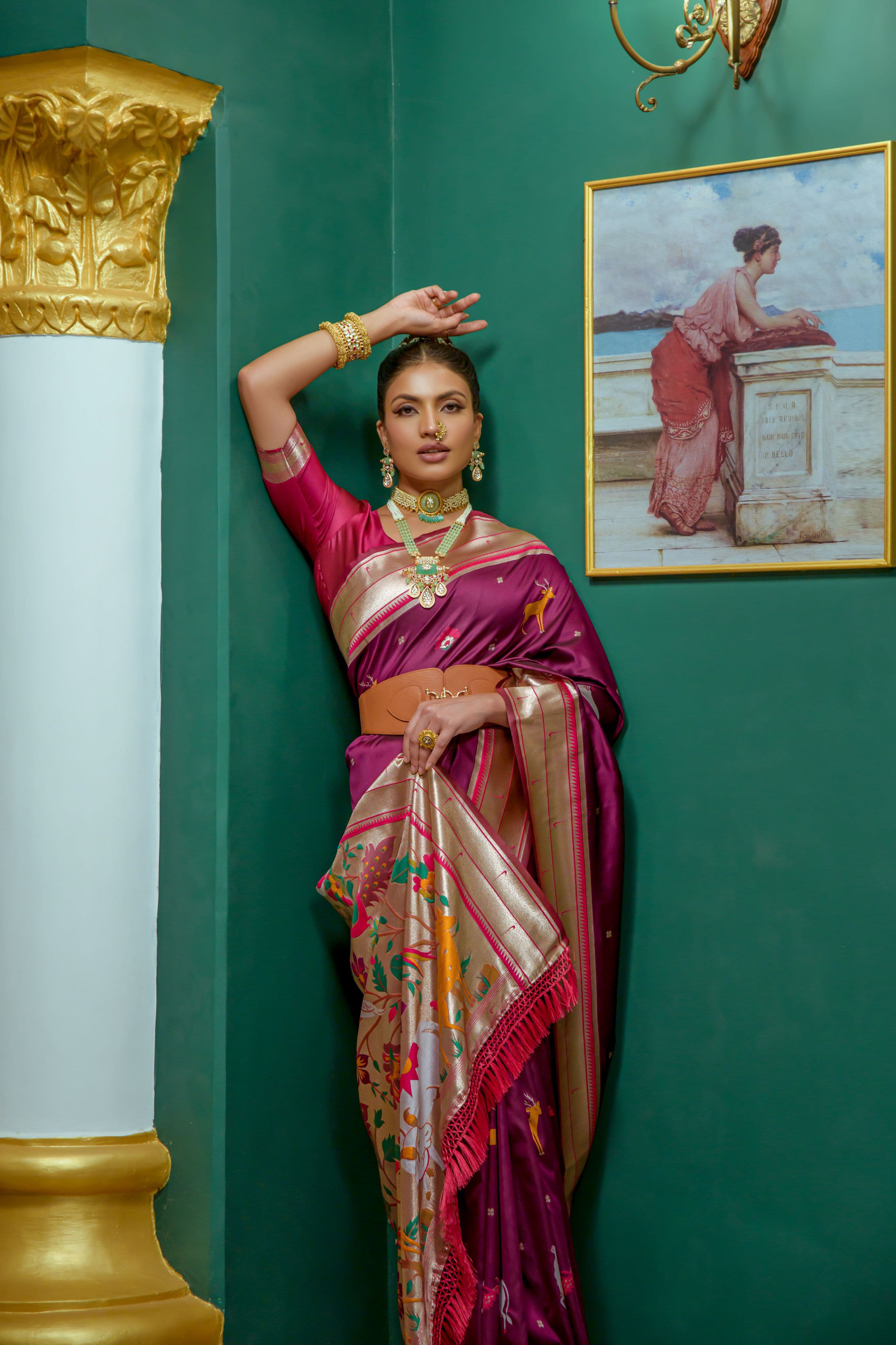 Beautiful Designer Dark Magenta Paithani Silk Saree