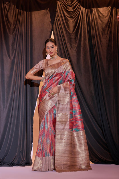 Beautiful Designer Ghicha Pure Soft Tussar Silk Saree