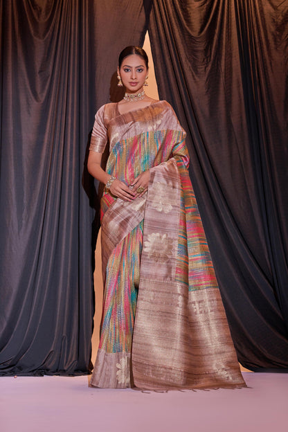 Beautiful Designer Ghicha Pure Soft Tussar Silk Saree