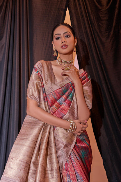 Beautiful Designer Ghicha Pure Soft Tussar Silk Saree