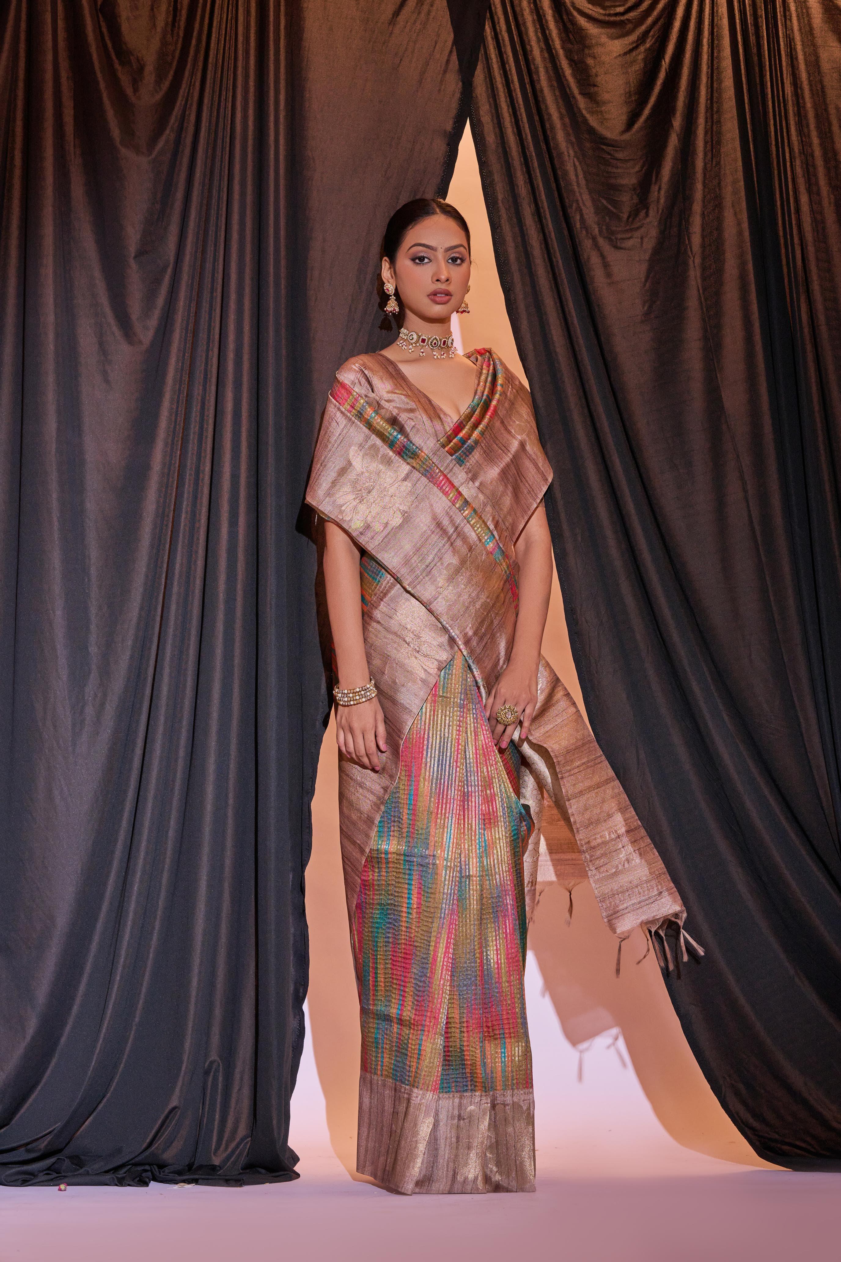 Beautiful Designer Ghicha Pure Soft Tussar Silk Saree