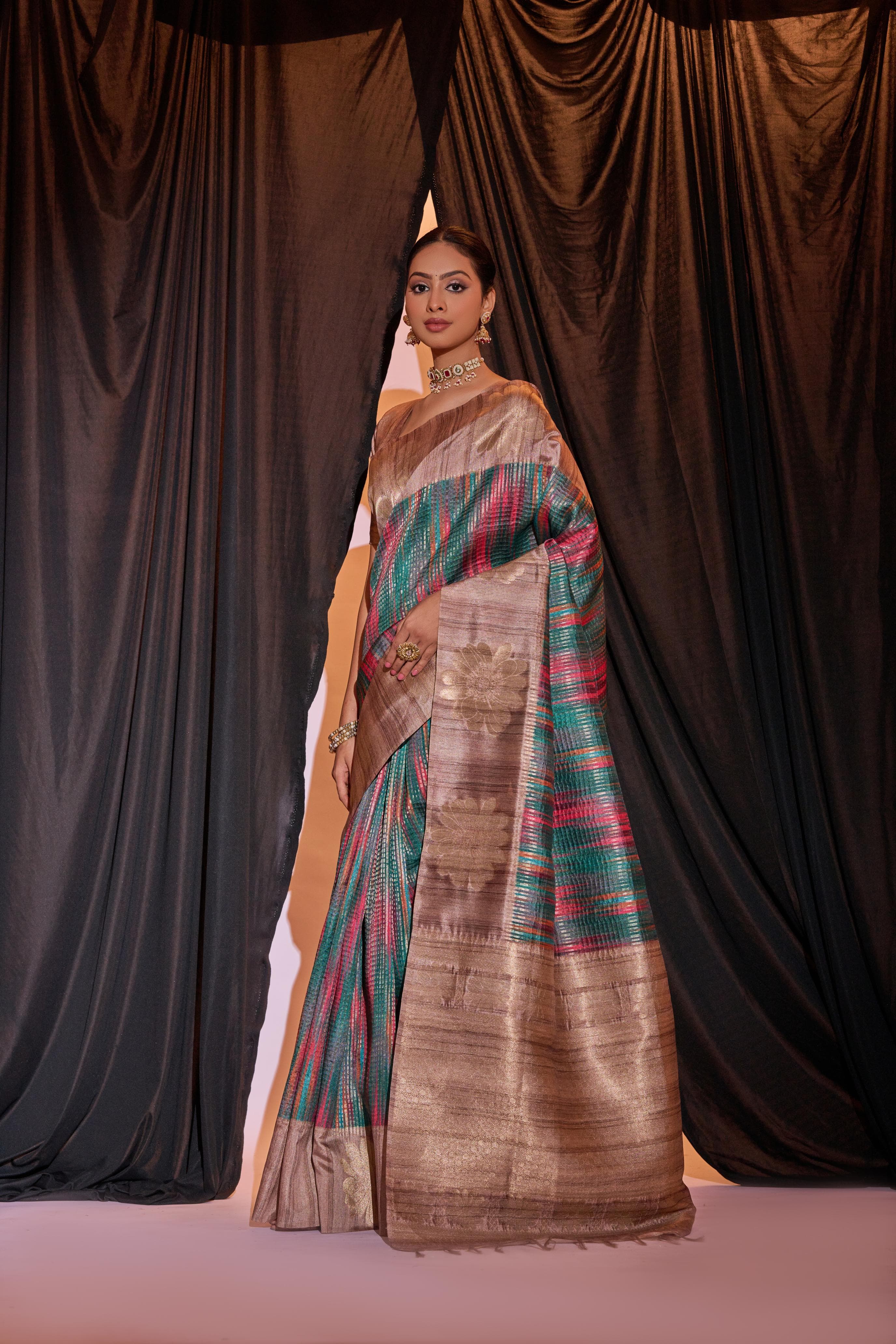 Beautiful Designer Ghicha Pure Soft Tussar Silk Saree