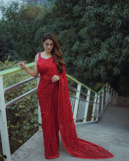 Beautiful Designer Georgette Sequanc Saree Design 3397
