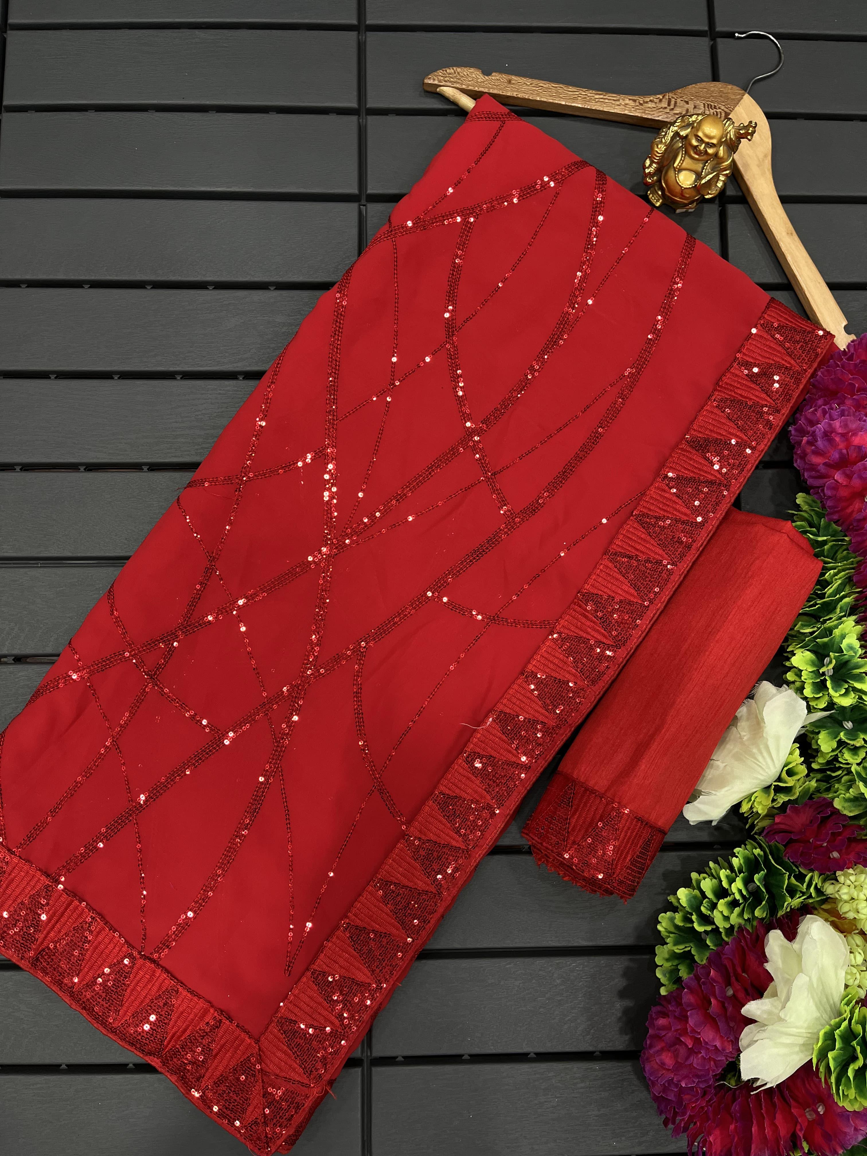 Beautiful Designer Georgette Sequanc Saree Design 3397