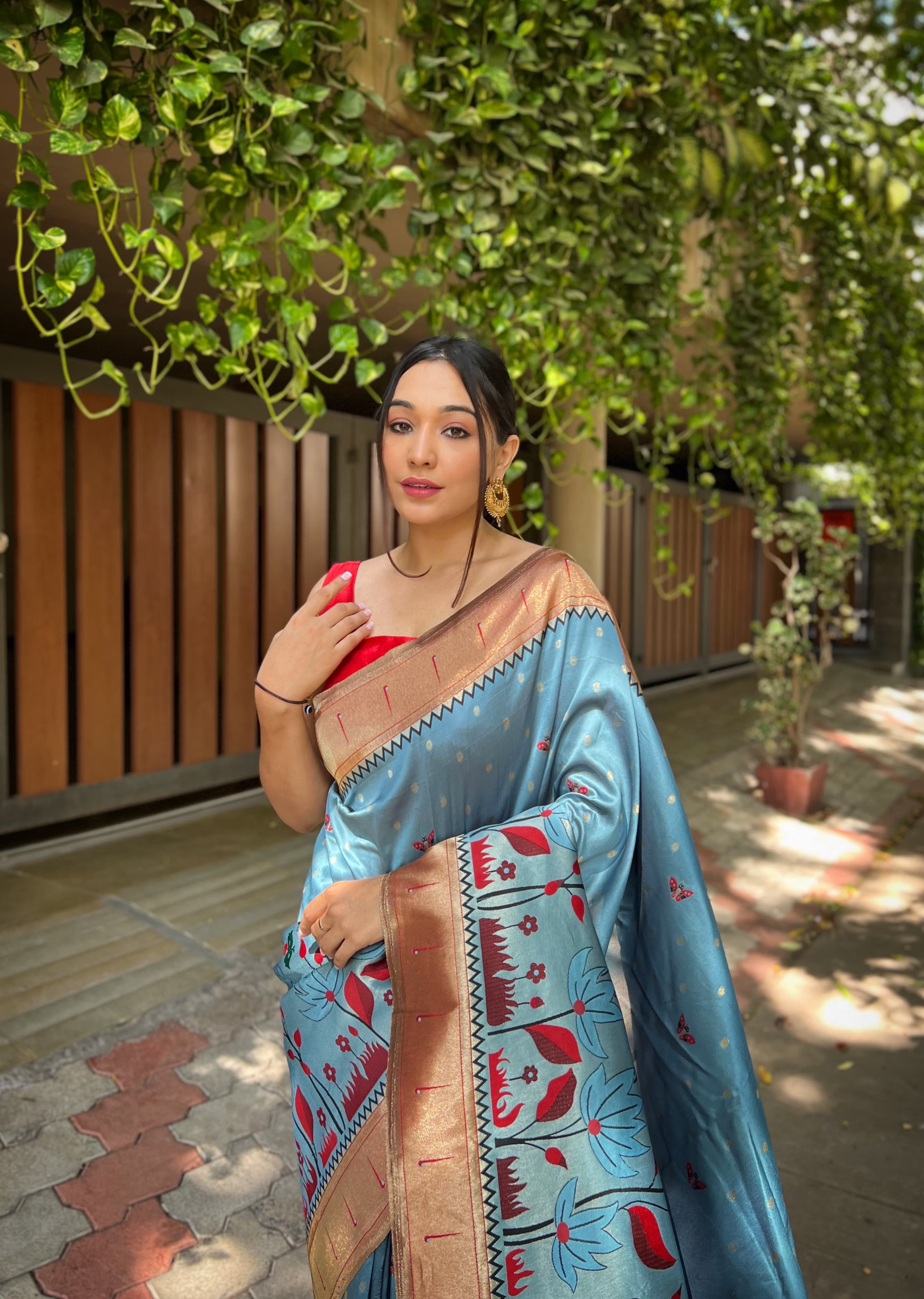 Beautiful Designer Captivating Sky-Blue Zari Woven Banarasi Silk Wedding Saree With Blouse
